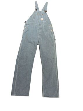 Roundhouse Men's Blue and White Striped Denim Overalls 38 x 36